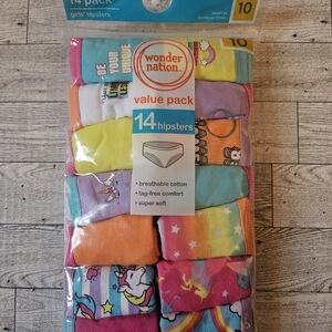 Wonder Nation Colorful Girls' Underwear Size 10 Hipsters, 14-Pack